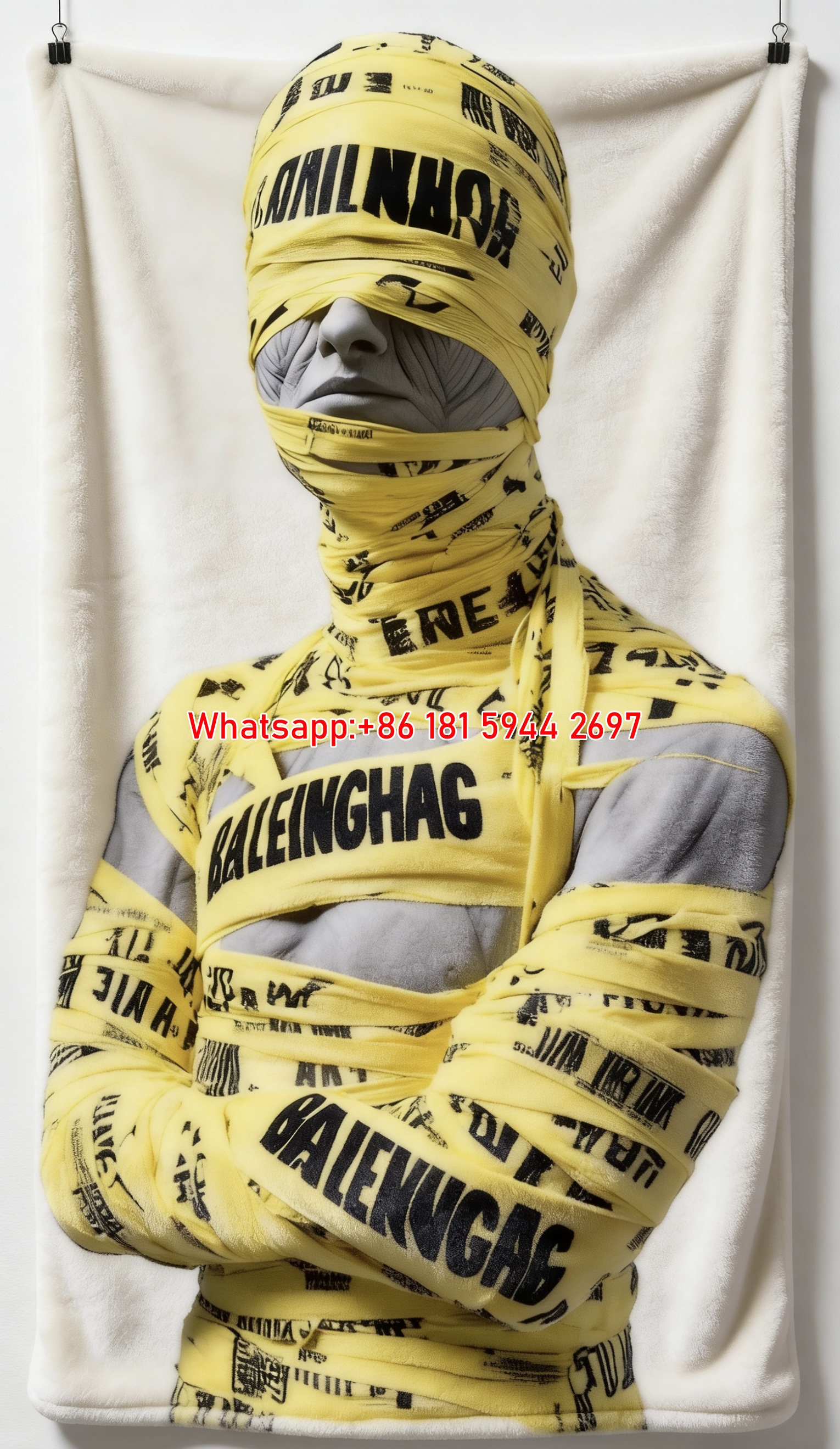 Balenciaga Mummy Yellow Tape Print Flannel Sofa Throw Blanket BA403